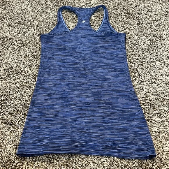 Lululemon Cool Racerback Tank Top Shirt Cadet Blue black gray Stripes, size 4 - Picture 4 of 9